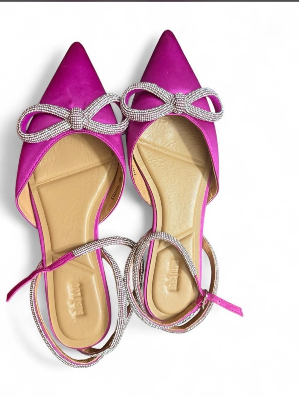 Anthropologie  BiBilou Fushia  Pointed Toe Slingback Flats with Crystal Bow